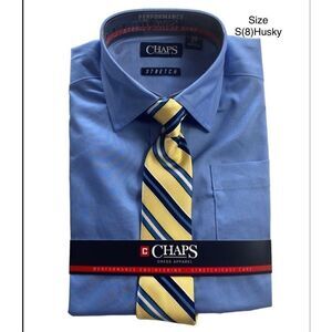 CHAPS BOYS SMALL(8) HUSKY BLUE SHIRT AND TIE SET